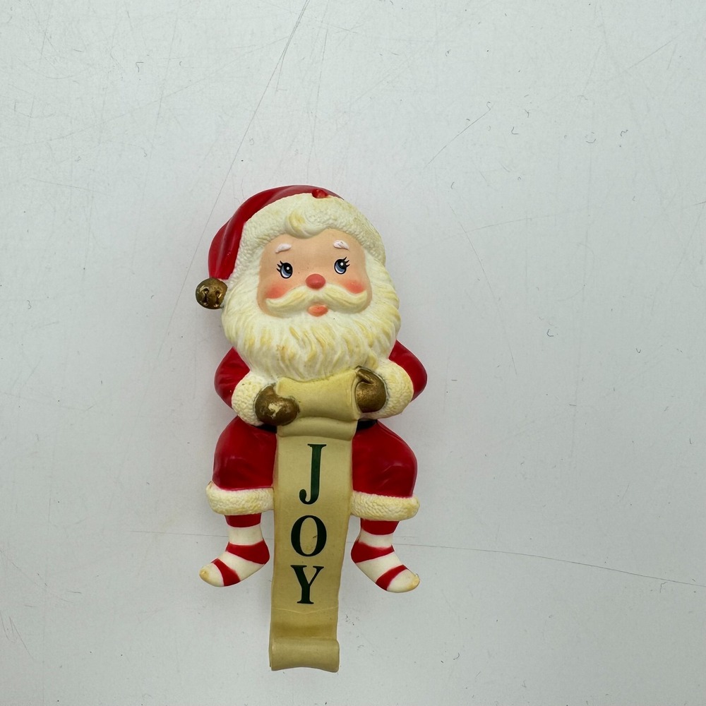 Vintage Russ Christmas Stocking Hanger Holder 'Joy' Santa Claus Mantle Sitting